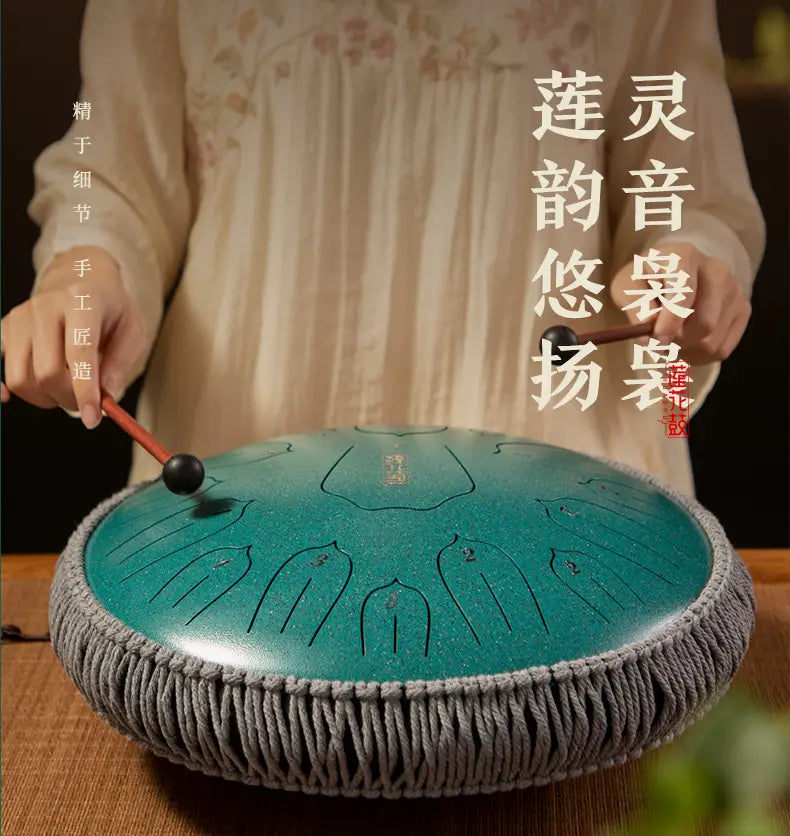 Hluru Music Drum 13 Inch 15 Notes Glucophone Steel Tongue Drum 15 Notes D Tone Ethereal Drum Percussion Musical Instruments