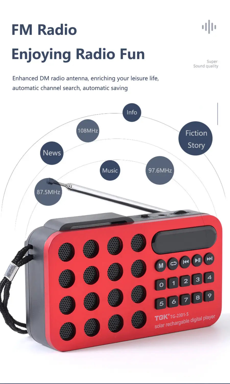 Portable FM Radio Rechargeable Mini Solar Bluetooth Speaker With USB TF Card MP3 Music Player Wireless Speaker FM Radio Receiver