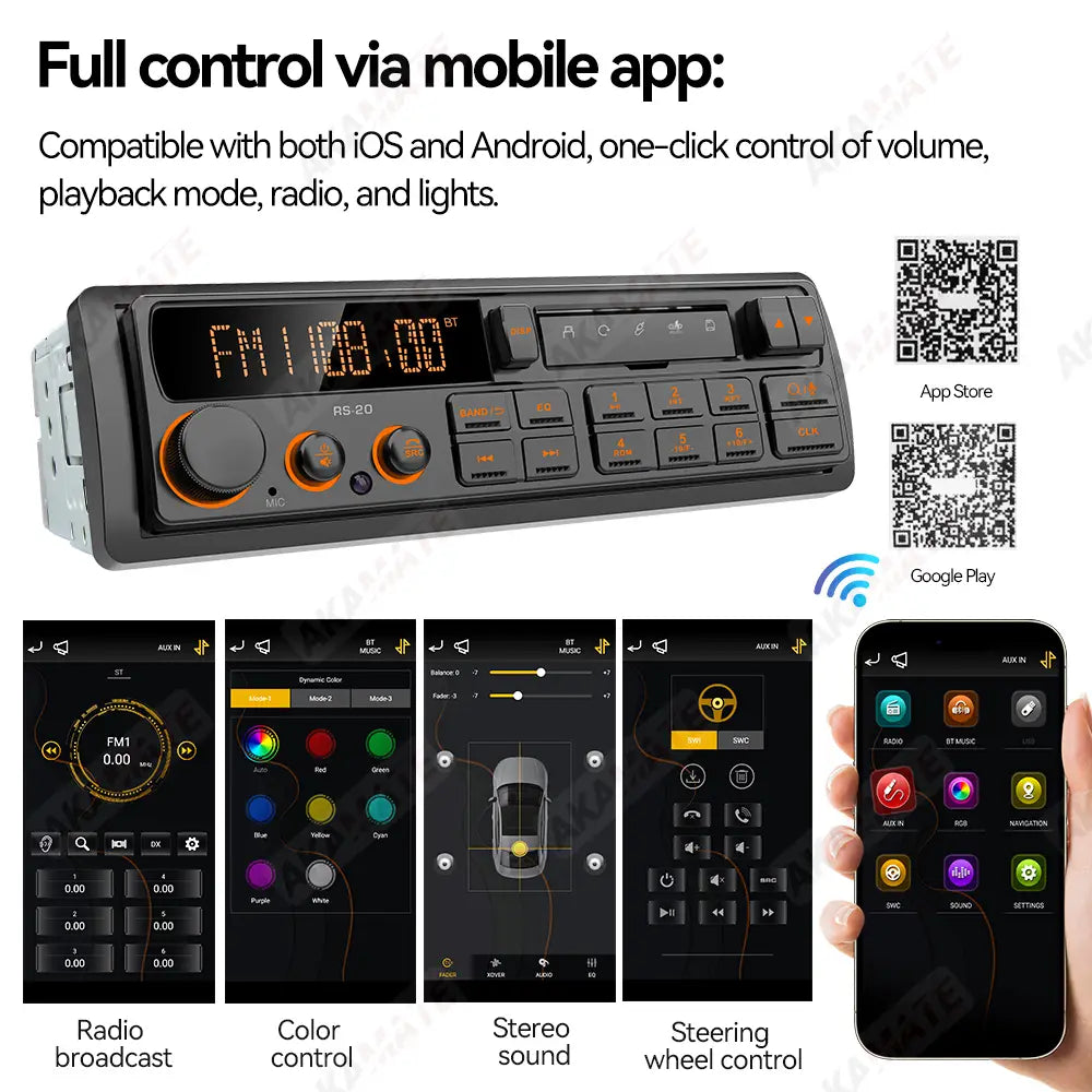 1 Din MP3 Retro Style Car Radio Bluetooth AUX FM AM RDS EQ QC3.0 Voice Control 12V Multimedia Stereo Head Unit USB TF Player