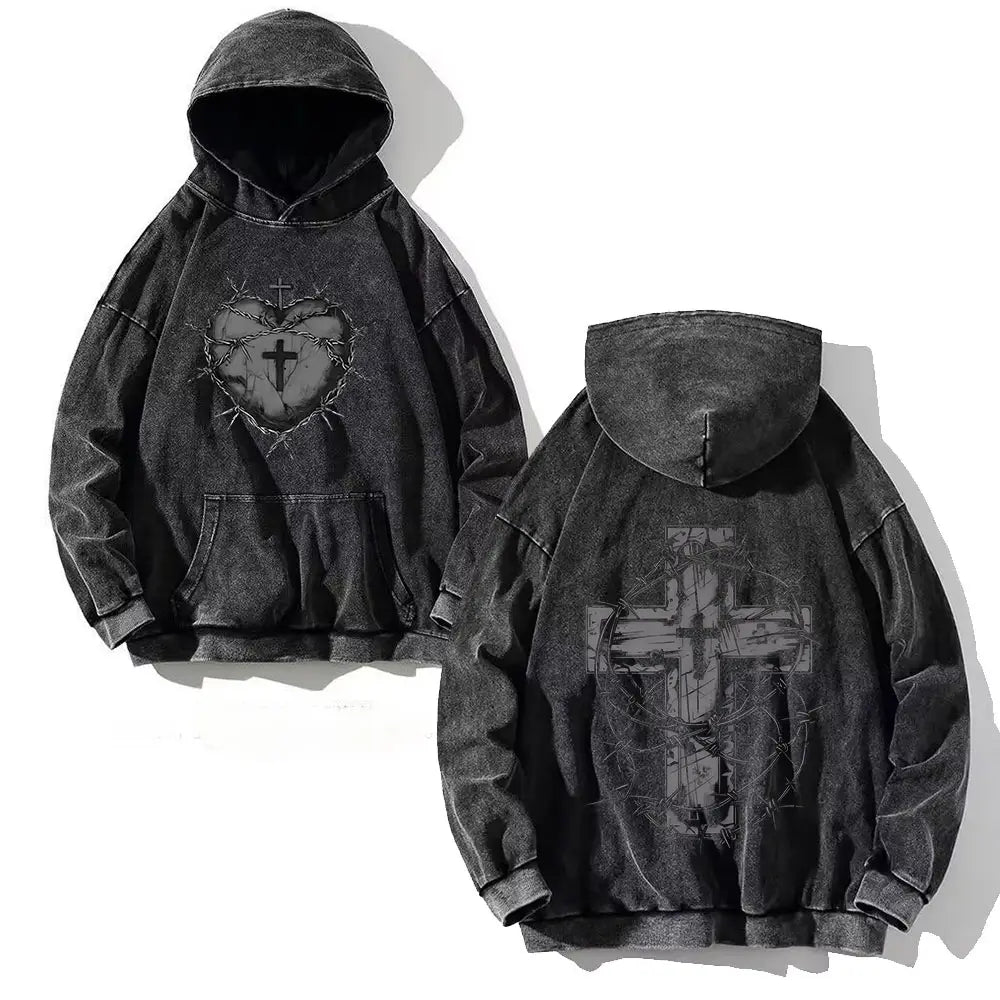Y2K Washed Hoodies Vintage Cotton Women Men Skull Cross Print Hooded Sweatshirts Oversize Hip Hop Male Pullover Winter Clothes