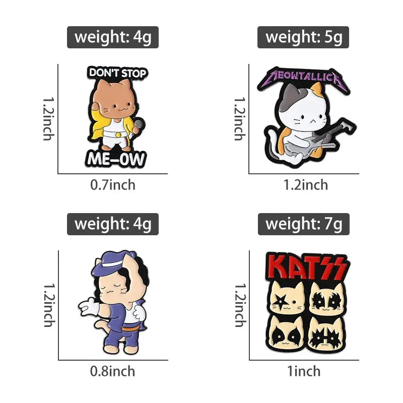 Cute Rock Band Cats Enamel Pins Don’t Stop Meow Hip Hop Music Kitten Brooches Backpack Lapel Badge Punk Jewelry Gift for Friends
