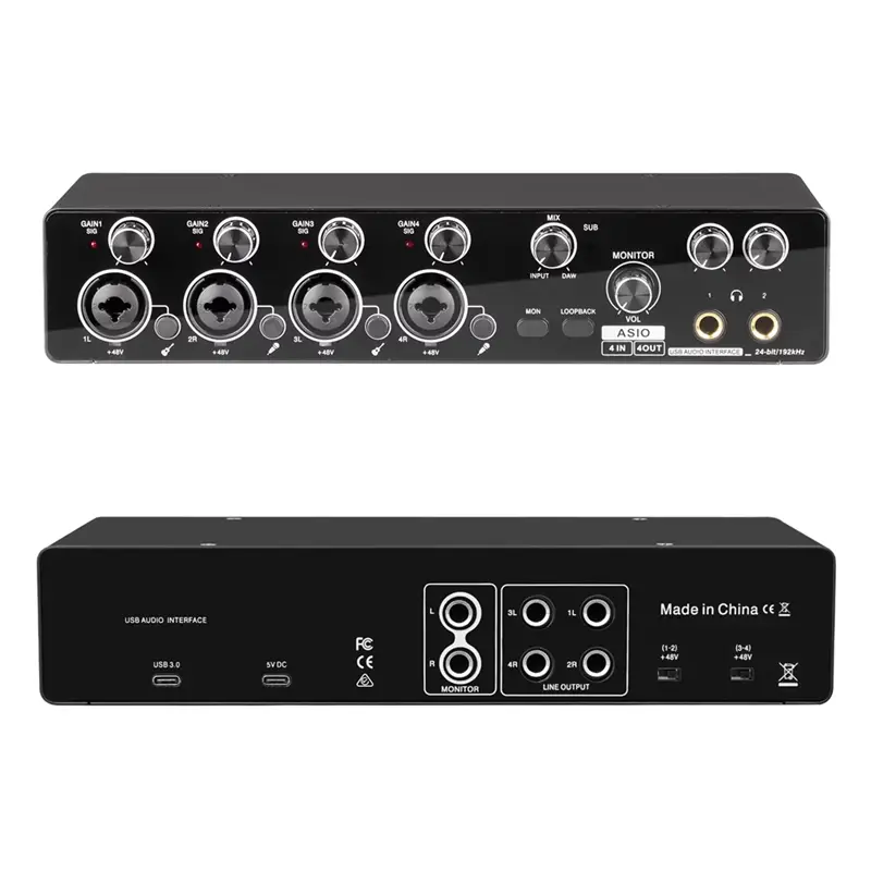 CABE-Professional 4 Channel USB Audio Interface For Studio For Live Recording Sound Card Mic Preamplifier Support ASIO