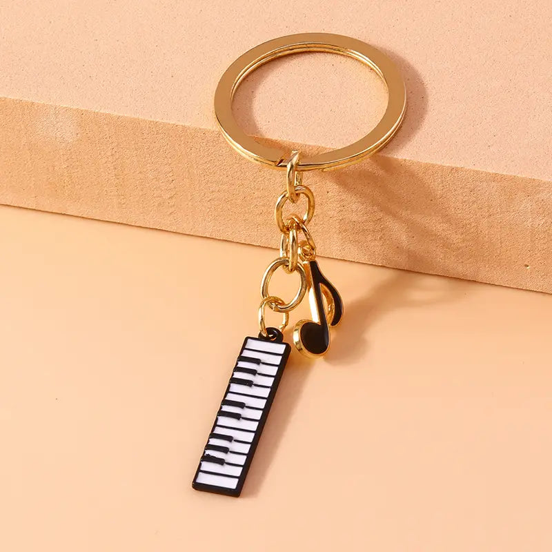 Aihua Alloy Metal Enamel Musical Instrument Piano Music Note Keychains For Women Girls DIY Handbag Pendant Music Keyrings