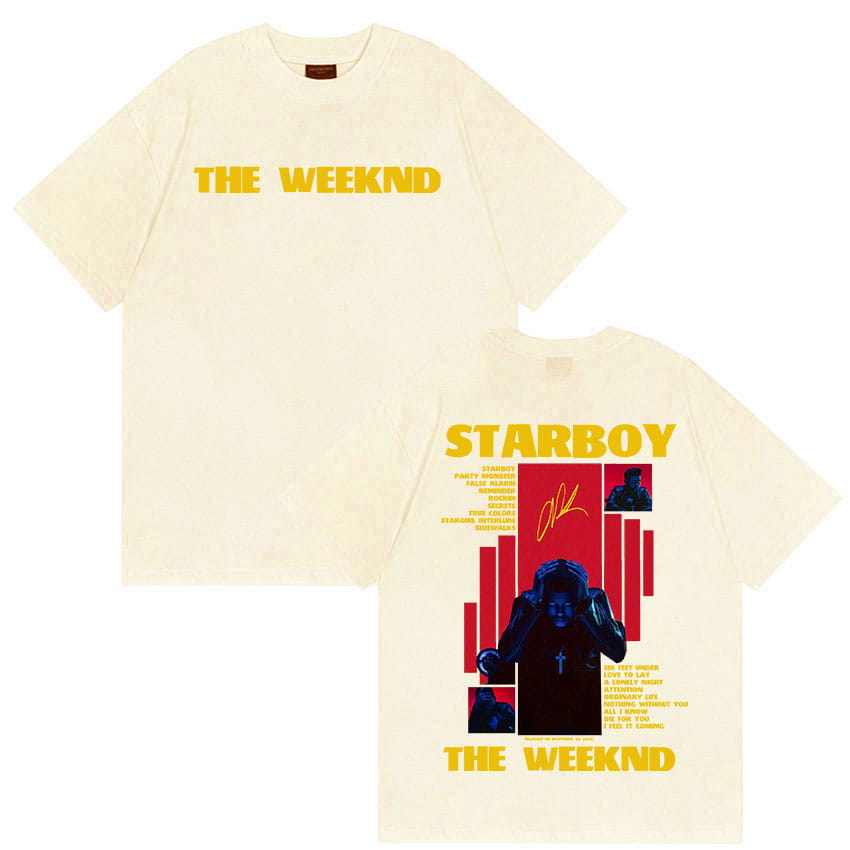 Rapper THE WEEKND STARBOY Album 2025 Merch T Shirts Men’s Street Gothic Hip Hop Retro Cotton Short Sleeve T-shirt Y2k Streetwear