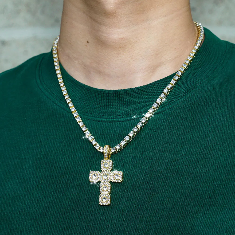 2025 New Hip Hop Cross Pendant Necklace Men 4mm Rhinestone Tennis Chain Iced Sparkling Necklace Women Punk Jewelry Fashion Gift