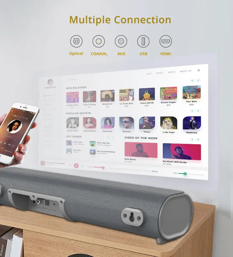 Bestisan Home Theater TV Soundbar 3D Surround Sound Wireless Bluetooth Speaker ARC Optical /coaxial/AUX/USB for TV/PC/projector