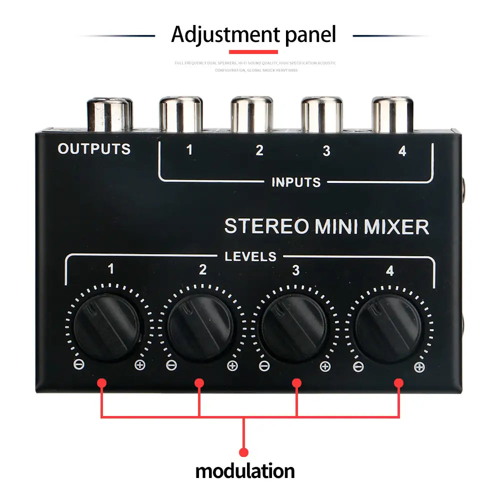 CX400 Mini Passive Stereo Mixer Stereo Dispenser for Live Studio DJ Equipment RCA 4-Channel Small Audio Mixer