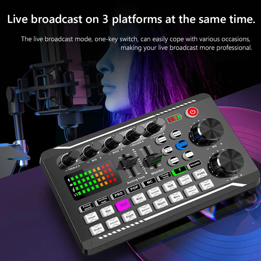 F998 Bluetooth Sound Card Console Studio Sound Card Kit with USB Microphone Computer Live Voice Mixer Sound Card DJ Equipment