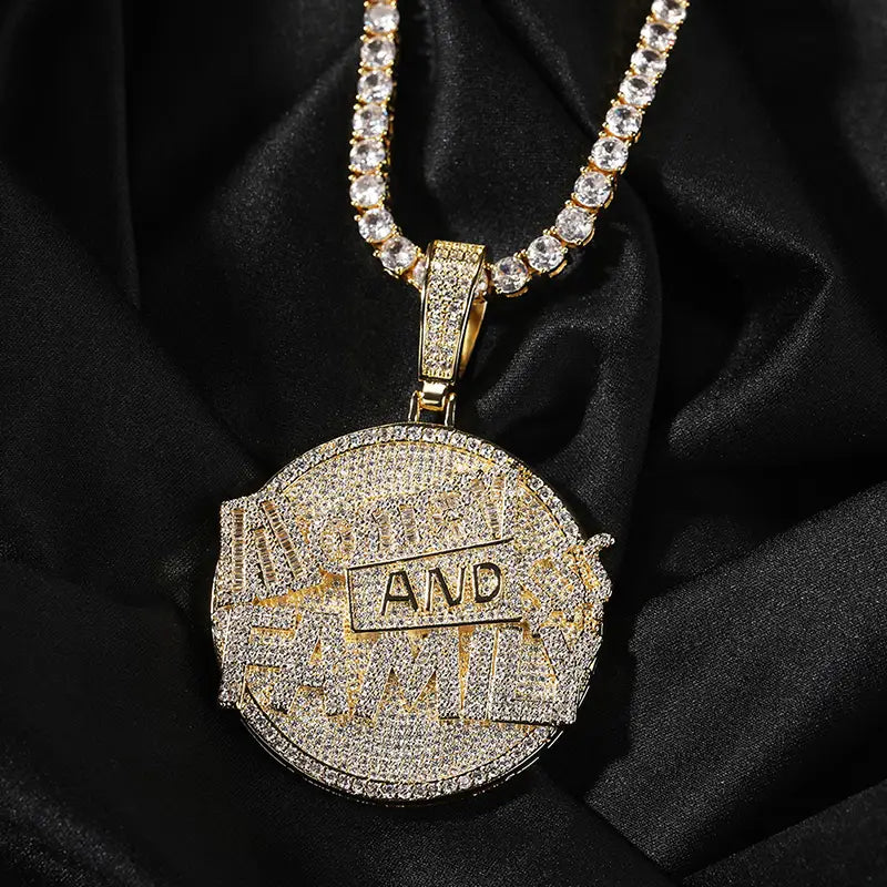Hip Hop 5A+ CZ Stone Paved Bling Iced Out Letters Family Round Pendants Necklaces for Men Rapper Jewelry Gold Silver Color