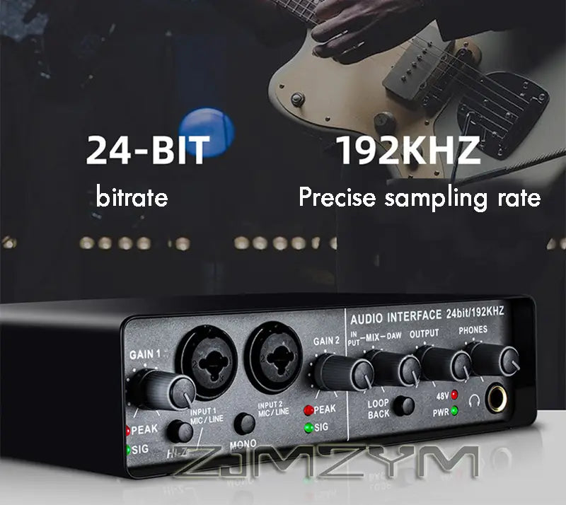 Professional Sound Card Audio Mixer for Electric Guitar - Channel Monitoring Live Recording Studio Singing - USB Interface