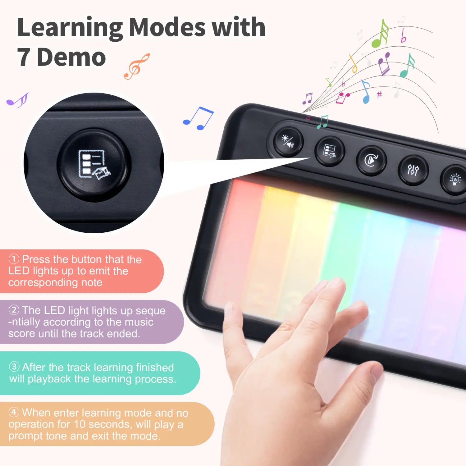 Rainbow Flashing Piano Toys with 5 Instruments 13 Melody Electronic Music Toys Portable Keyboard Toys Educational Toys for Kids