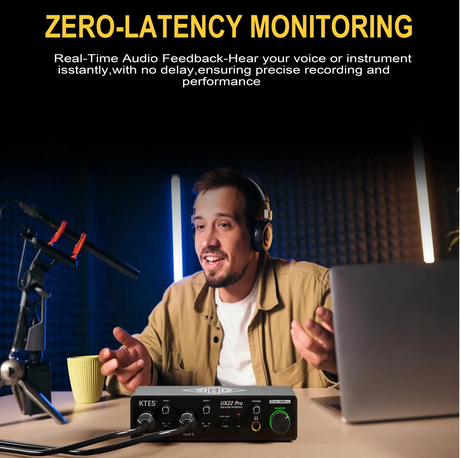 UX22 Pro Audio Interface 192kHz 32-Bit USB Sound Card for Studio Recording Live Streaming Podcast DAW Music Production & YouTube