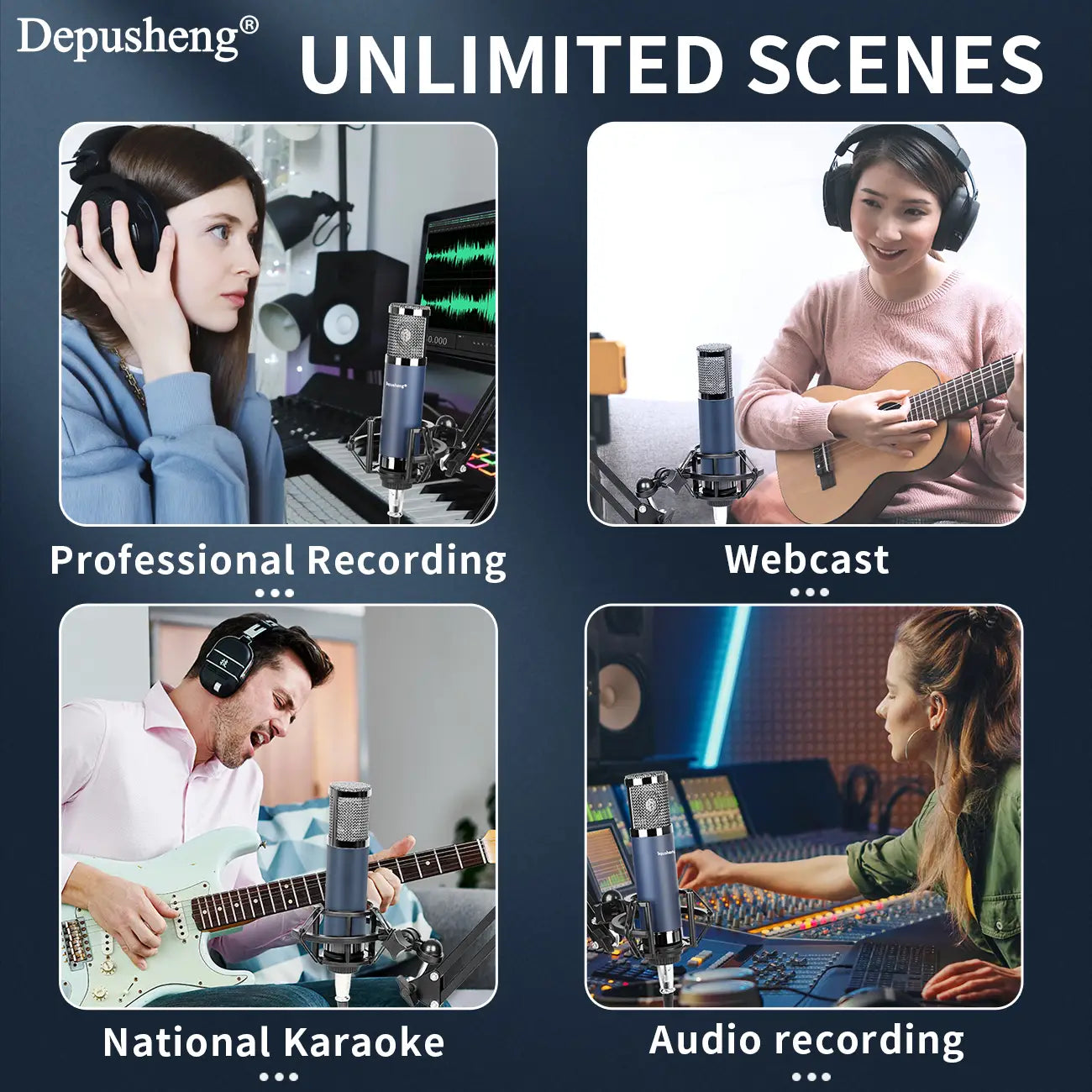 Professional Studio Condenser Microphone USB Audio Interface Sound Card Bundle Kit Podcast Equipment Set Recording Mic
