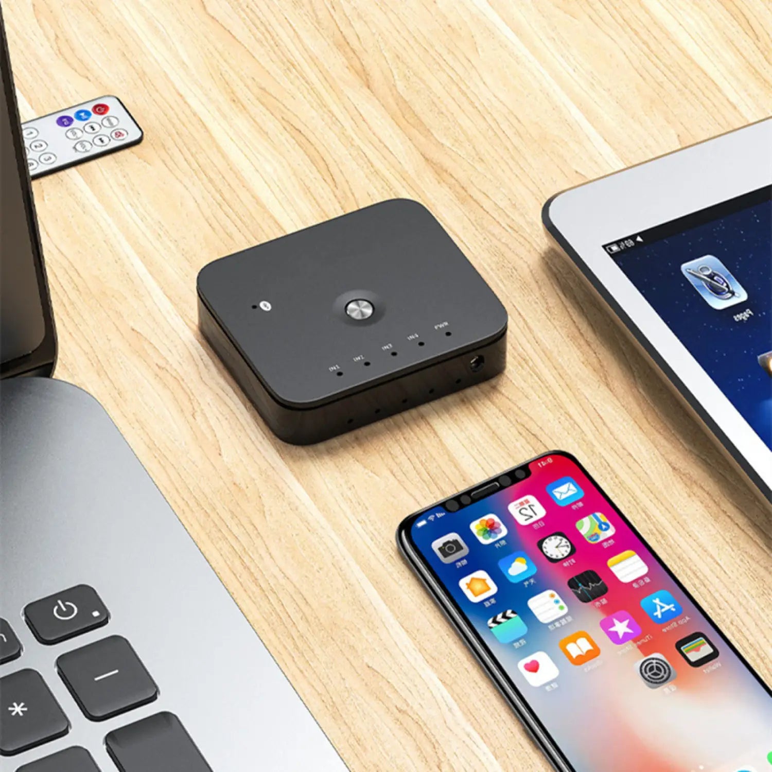 HIFI 4 Port 3.5mm Stereo AUX Audio Switcher 4 in 1 out Wireless Music Bluetooth 5.0 Audio Receivers Remote Control For Laptop PC