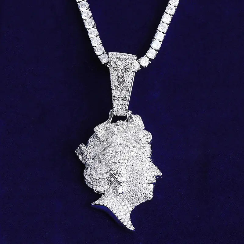 Hip Hop 5A+ CZ Stone Paved Bling Iced Out The Queen Elizabeth Pendants Necklaces for Men Rapper Jewelry Rose Gold Silver Color