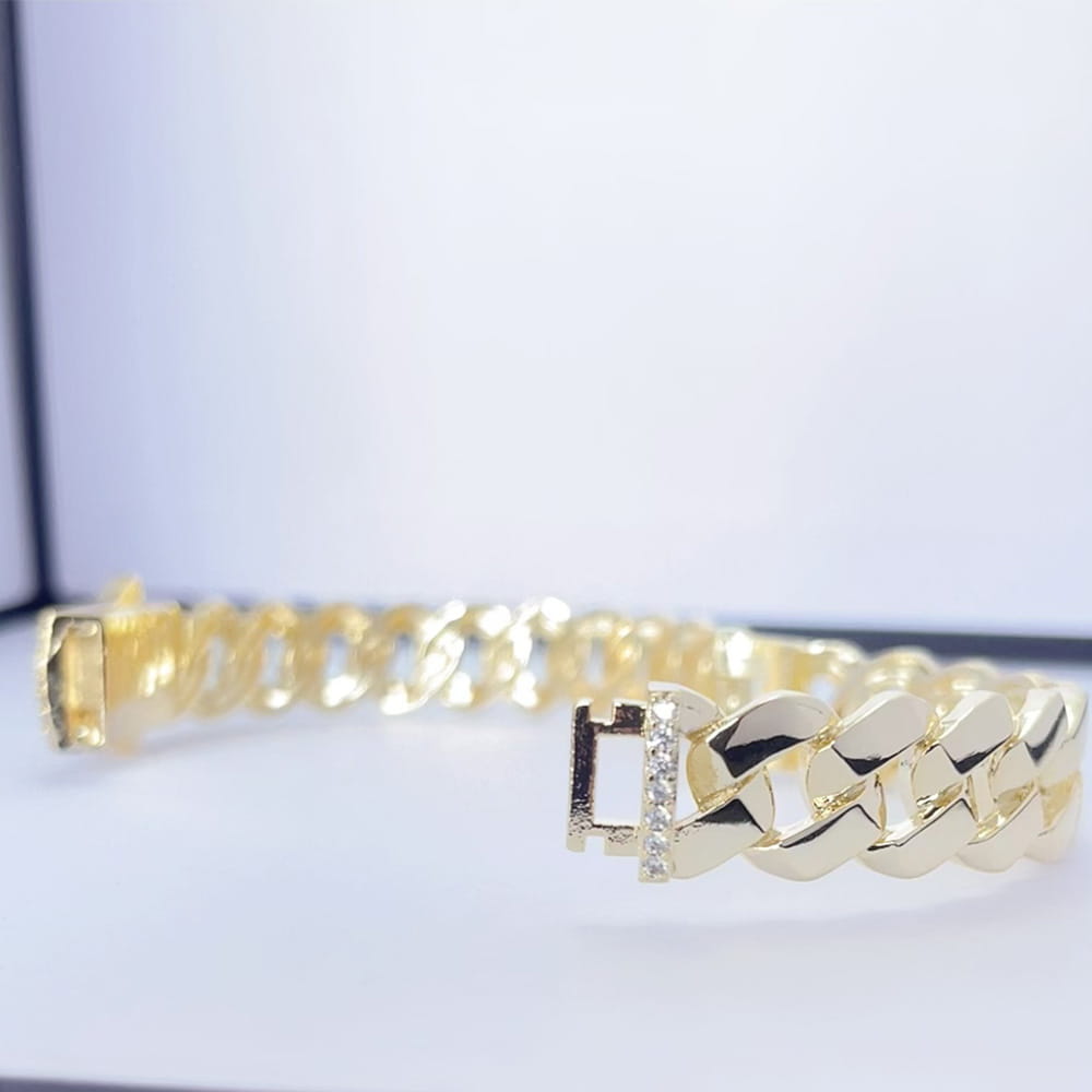 New hip hop Cuban bracelet Monaco hip hop bracelet 14K gold-plated copper unisex available for wholesale.