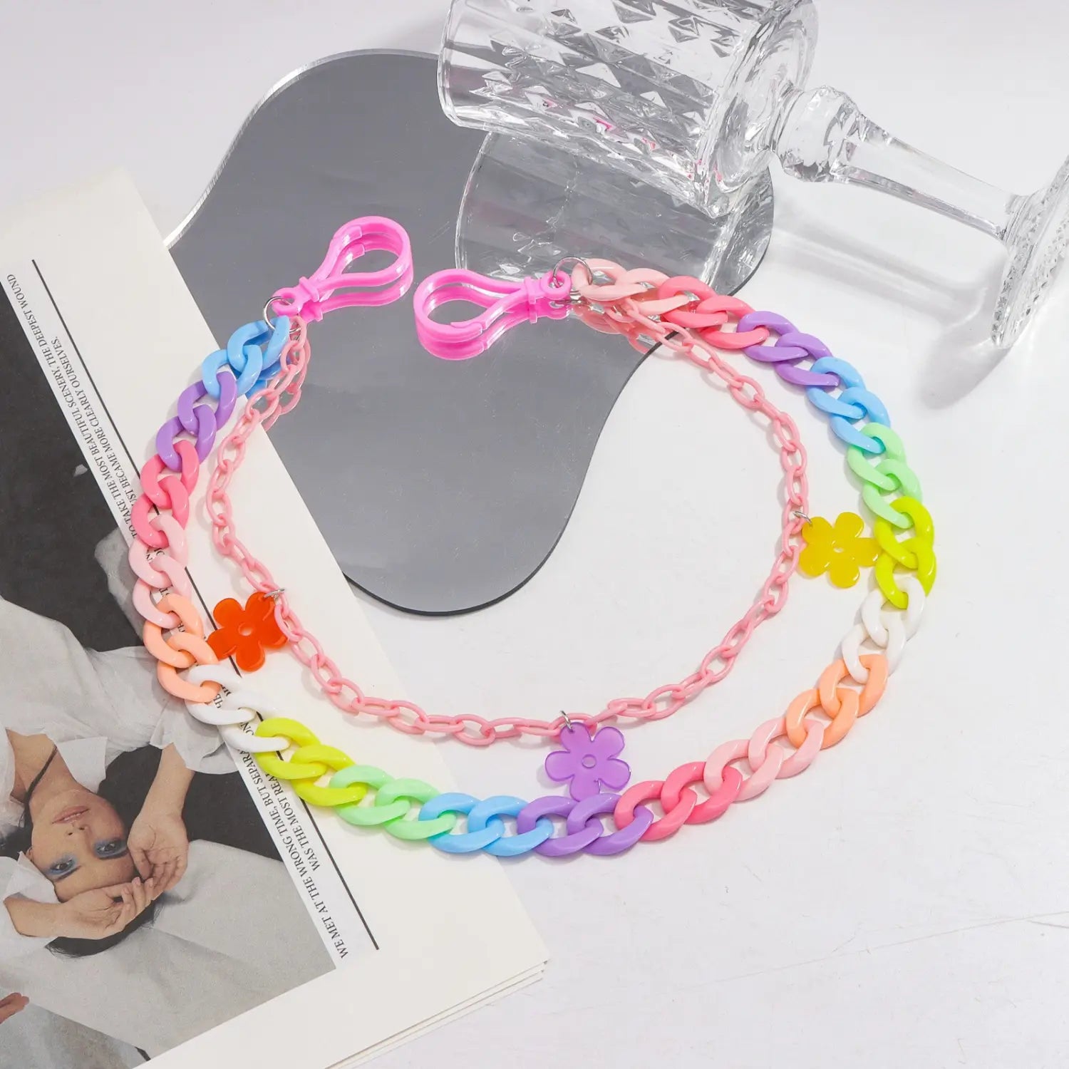 Bohemian Rainbow Resin Chain Keychains Men Women Hip Hop Waist Chain Multicolor Acrylic Flower Pants Trousers Chain Punk Jewelry