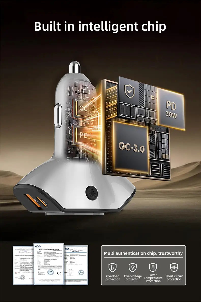 PD30W + QC3.0 Bluetooth 5.3 Car MP3 Player FM Transmitter Wireless Handsfree U Disk Play Music USB Type-C Car Fast Charger Adapter
