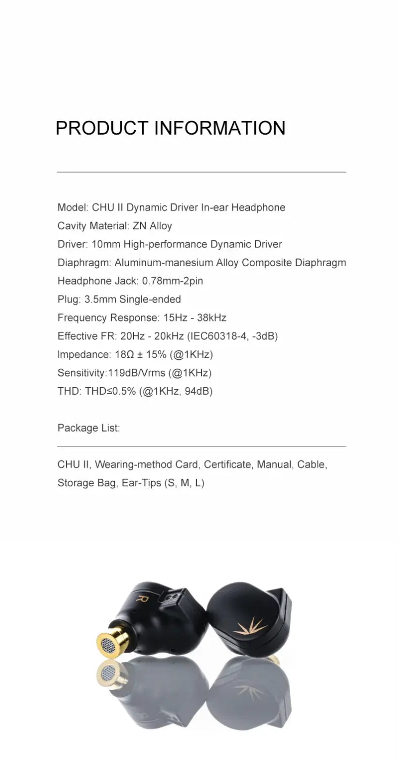 MOONDROP CHU II / CHU 2 Performance Dynamic Driver Earphone IEMs Interchangeable Cable In-Ear Headphone HiFi Music Earbuds