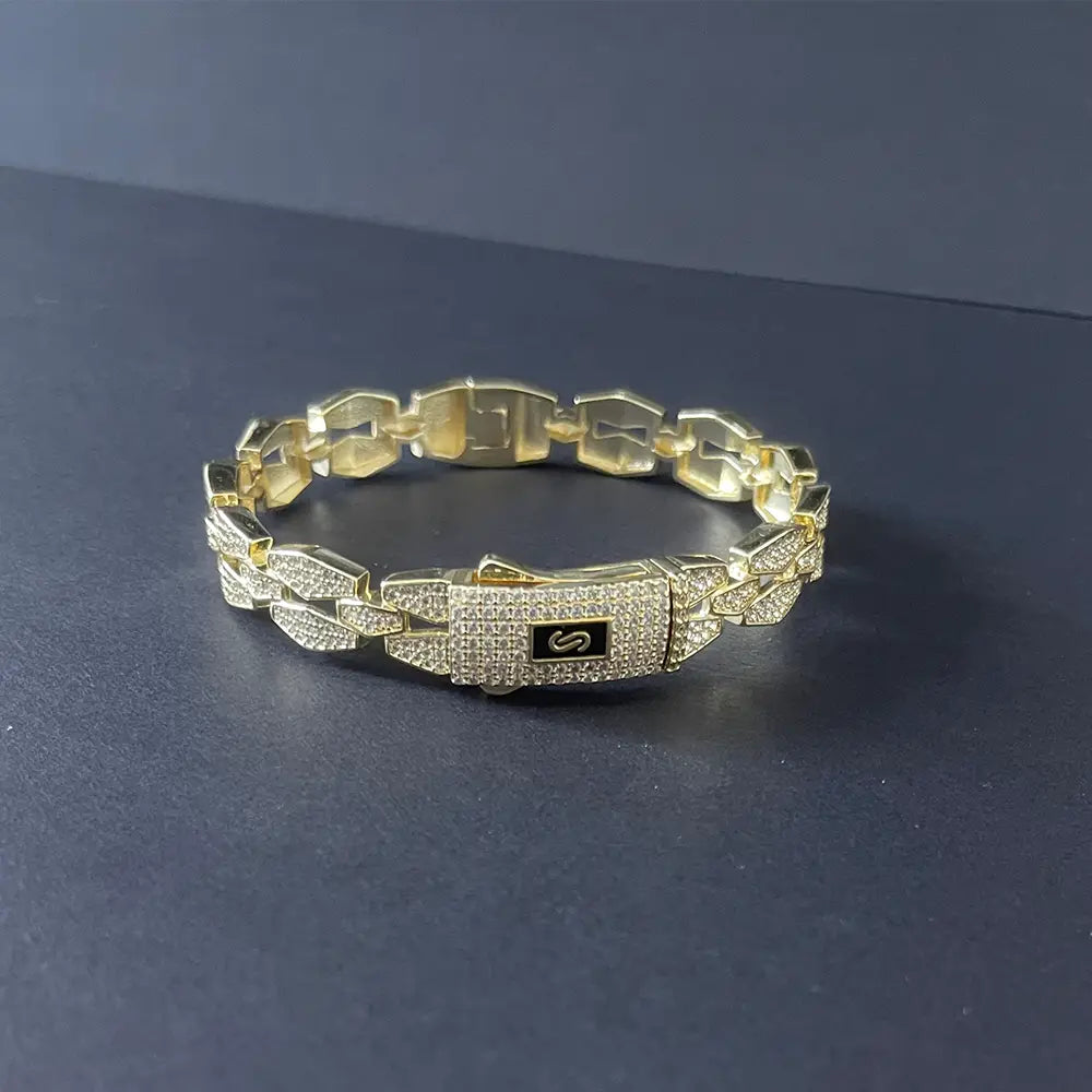 New hip hop Cuban bracelet Monaco hip hop bracelet 14K gold-plated copper unisex available for wholesale.