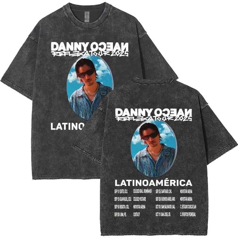 Rapper Danny Ocean Harajuku Letters Print Merch Vintage Washed T-Shirt Mens Hip Hop Crewneck Casual Y2K Tshirts Unisex Teenagers