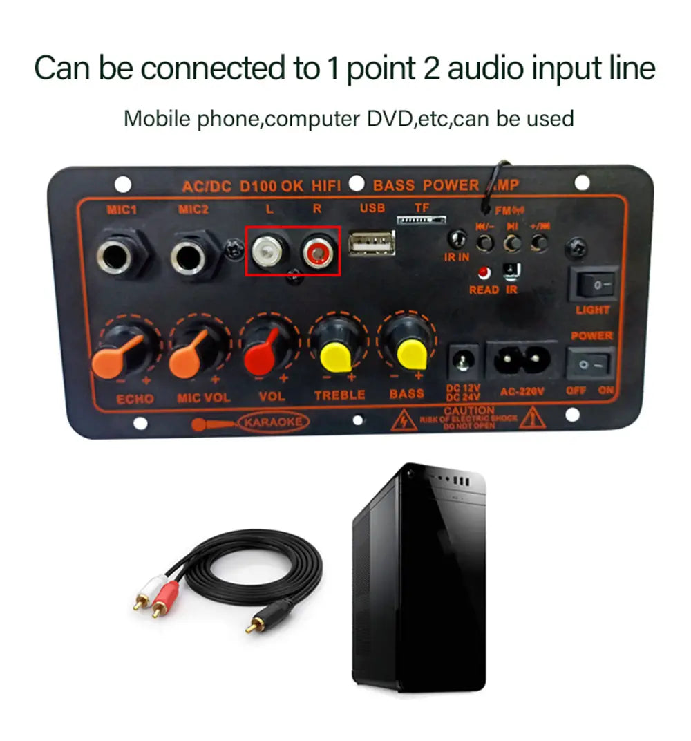 200W Bluetooth 5.0 MP3 Amplifier Board 12V 24V Dual Microphone AMP Module USB TF FM Car Music Lossless Bass Sound for Subwoofer