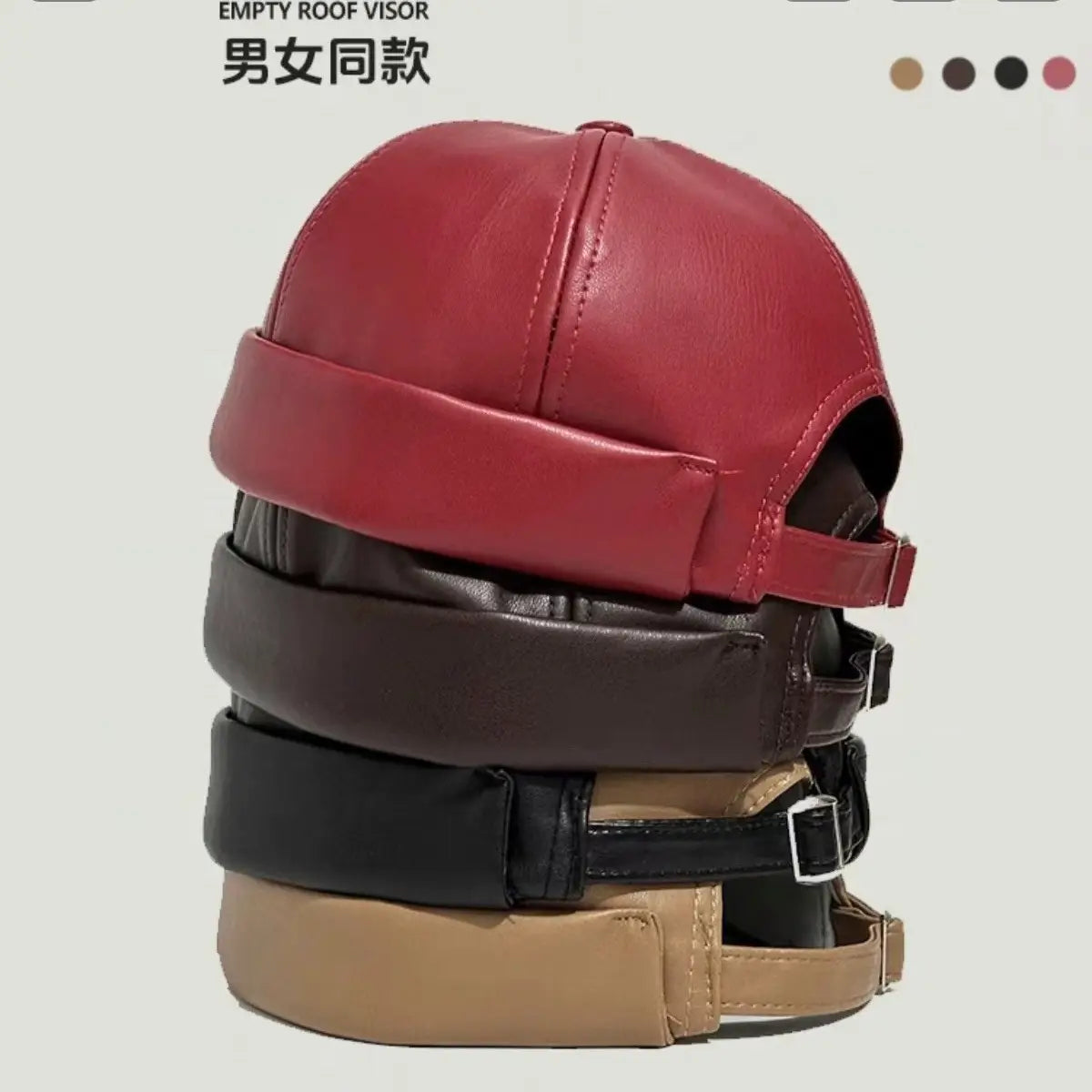 New PU Leather Landlord Hat Streetwear Melon Skin Hat Retro Unisex Hip Hop Cap Autumn Men Women Adjustable Brimless Docker Hat