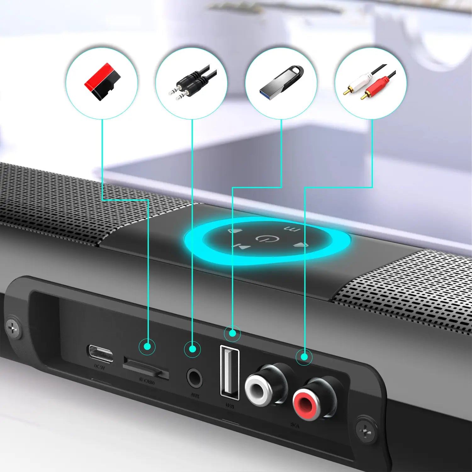 HOMEFISH BS-20 RGB Ambient Light Bluetooth Speaker 6 EQ Sound Effects 4 Speakers Supports TF USB AUX RCA Bluetooth FM