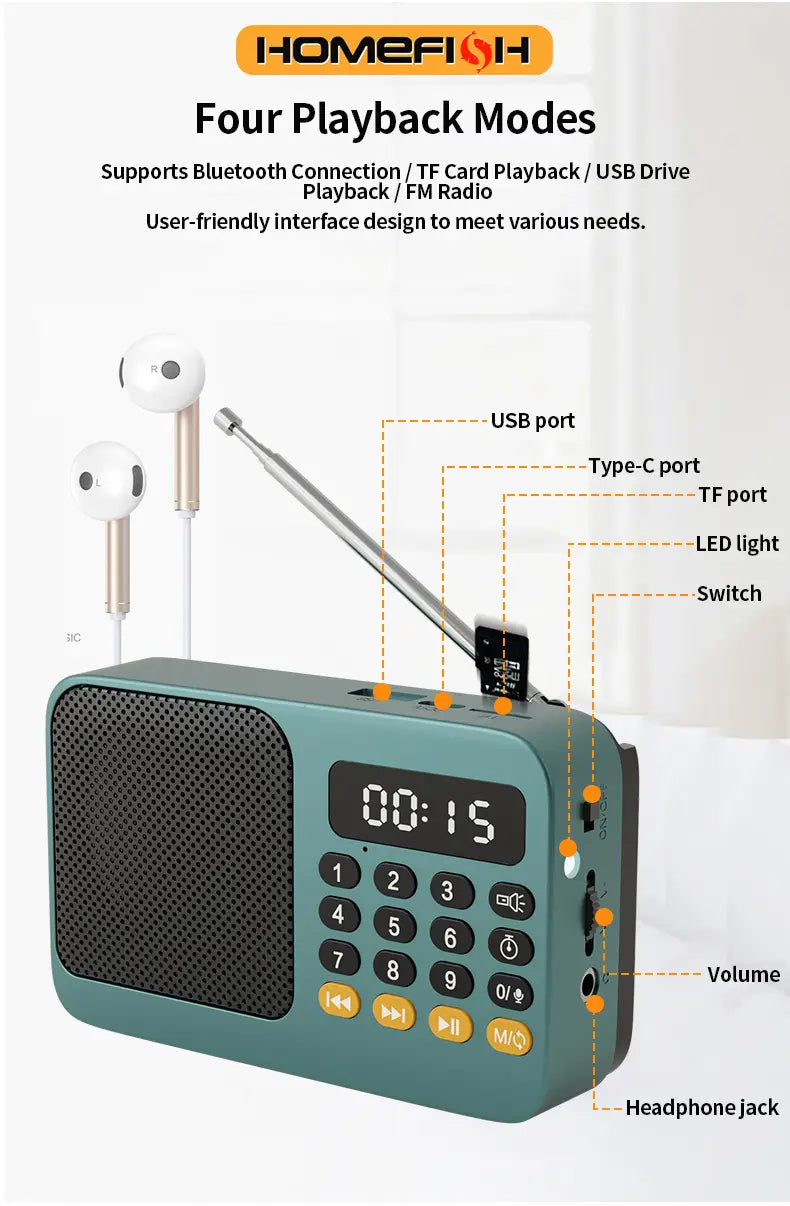 Handheld Rechargeable Digital FM USB TF MP3 Player Portable Radio Music Player Speaker Devices Supplies With LED Display Radio