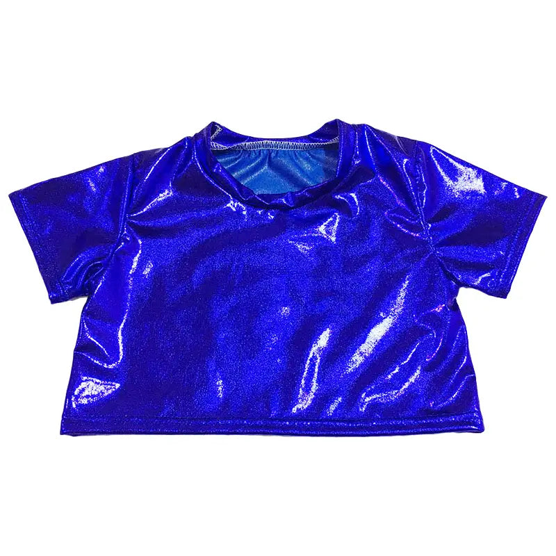 Hip Hop Kids Clothing Girls Boys Metallic Crop Top Shiny T-shirt Sparkly Jazz Dance Tops Street Dance Stage Performance Costume