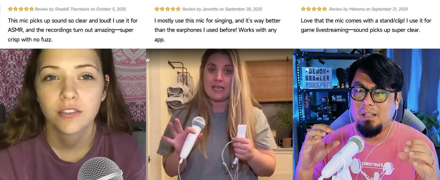 Sing & Record microphone with Earphone Feedback karaoke Mic Works with Spotify Smule YouTube,Apple Music TJ karaoke,Stingray