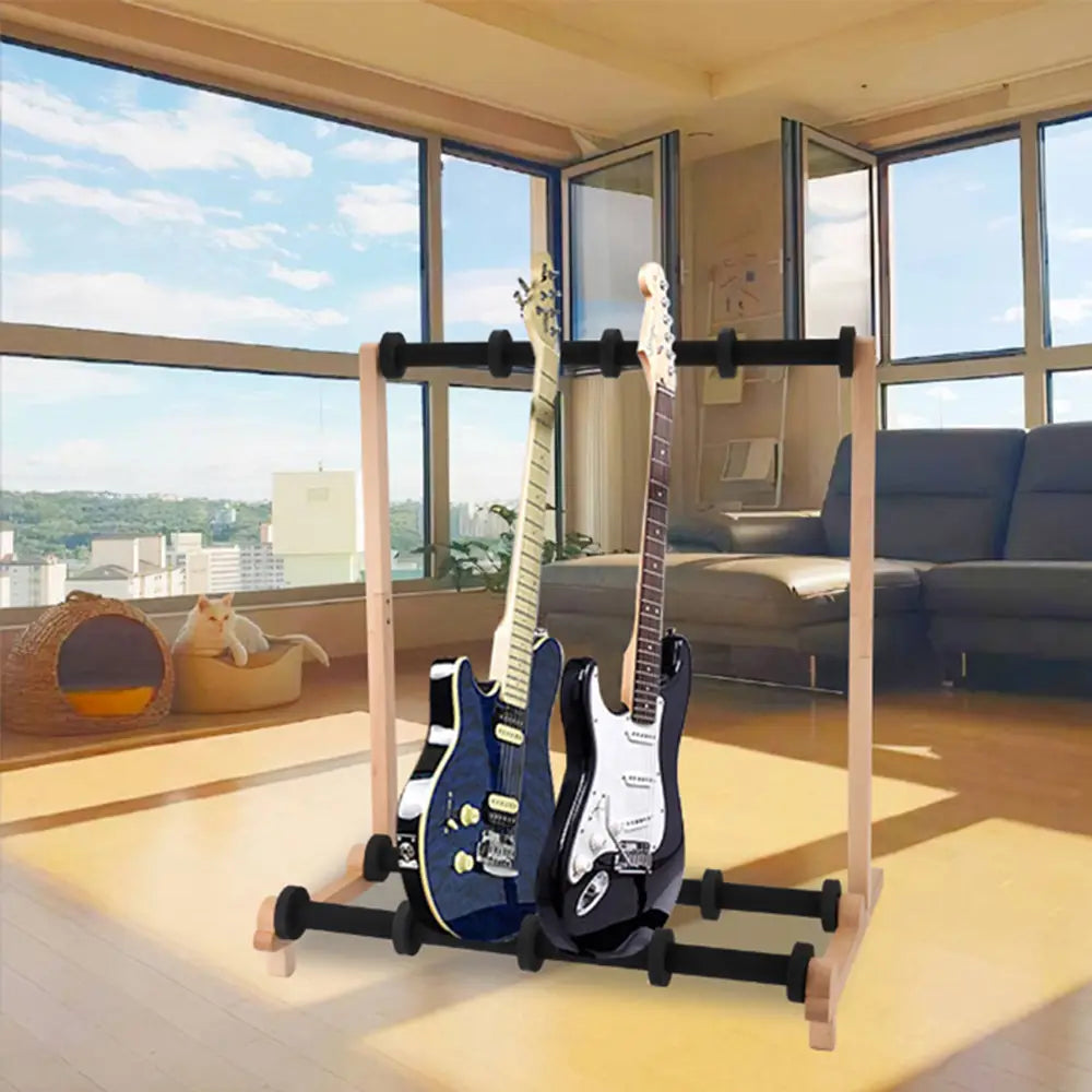 4 Rows Multi Guitar Wooden Stand Floor Display Stand Can Hang Bass Electric Guitar Ukulele Bass Instrument Playing Accessories