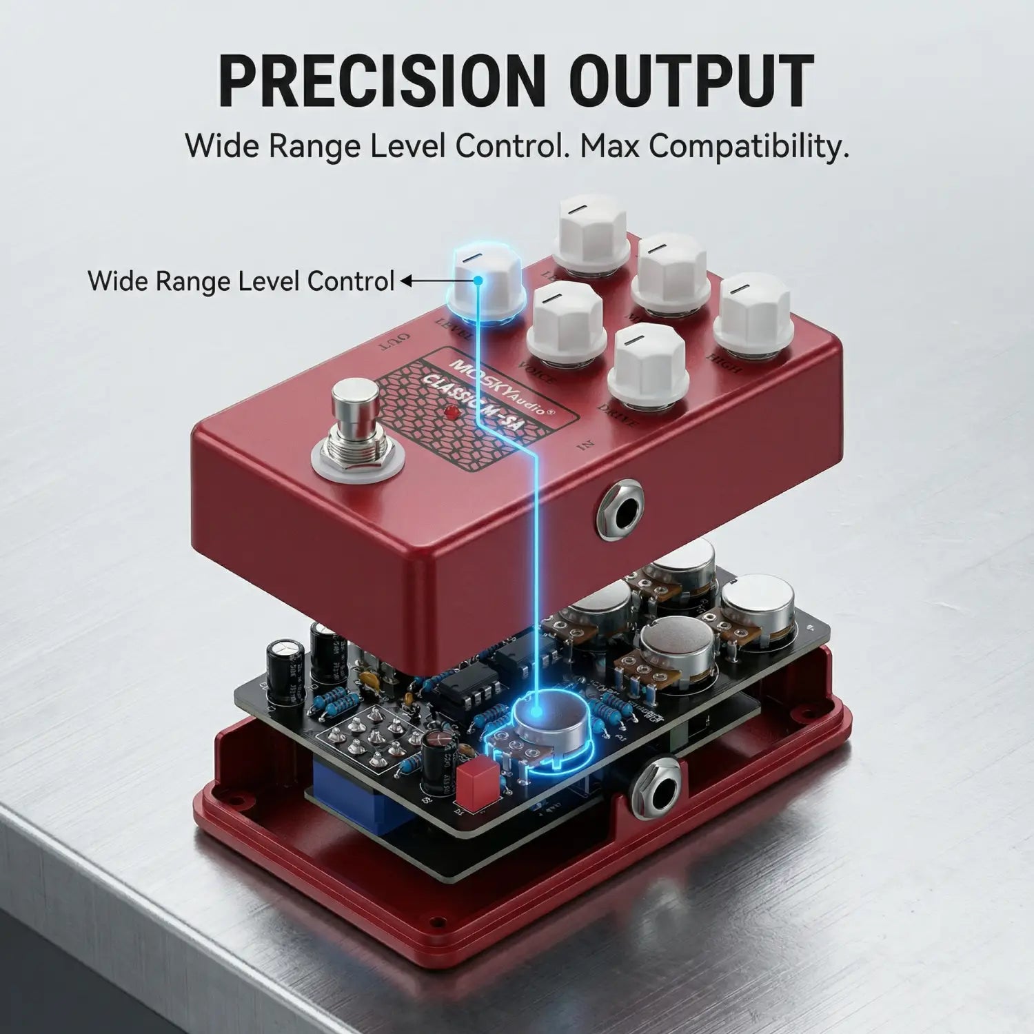 Moskyaudio M-Sa Guitar Effect Pedal Classic Speaker Simulation Tuner with Drive Voice Control Low High Mid Level Settings