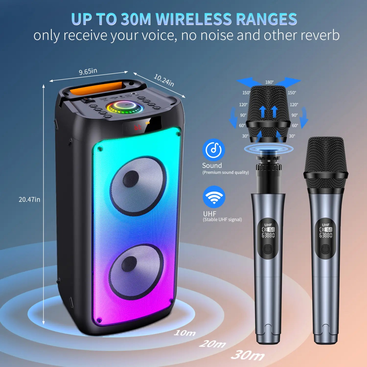 T10-TKaraoke Machine with2Wireless Microphones,Portable Bluetooth Speaker for Adults& Kids,Big Party PA System with Disco Lights
