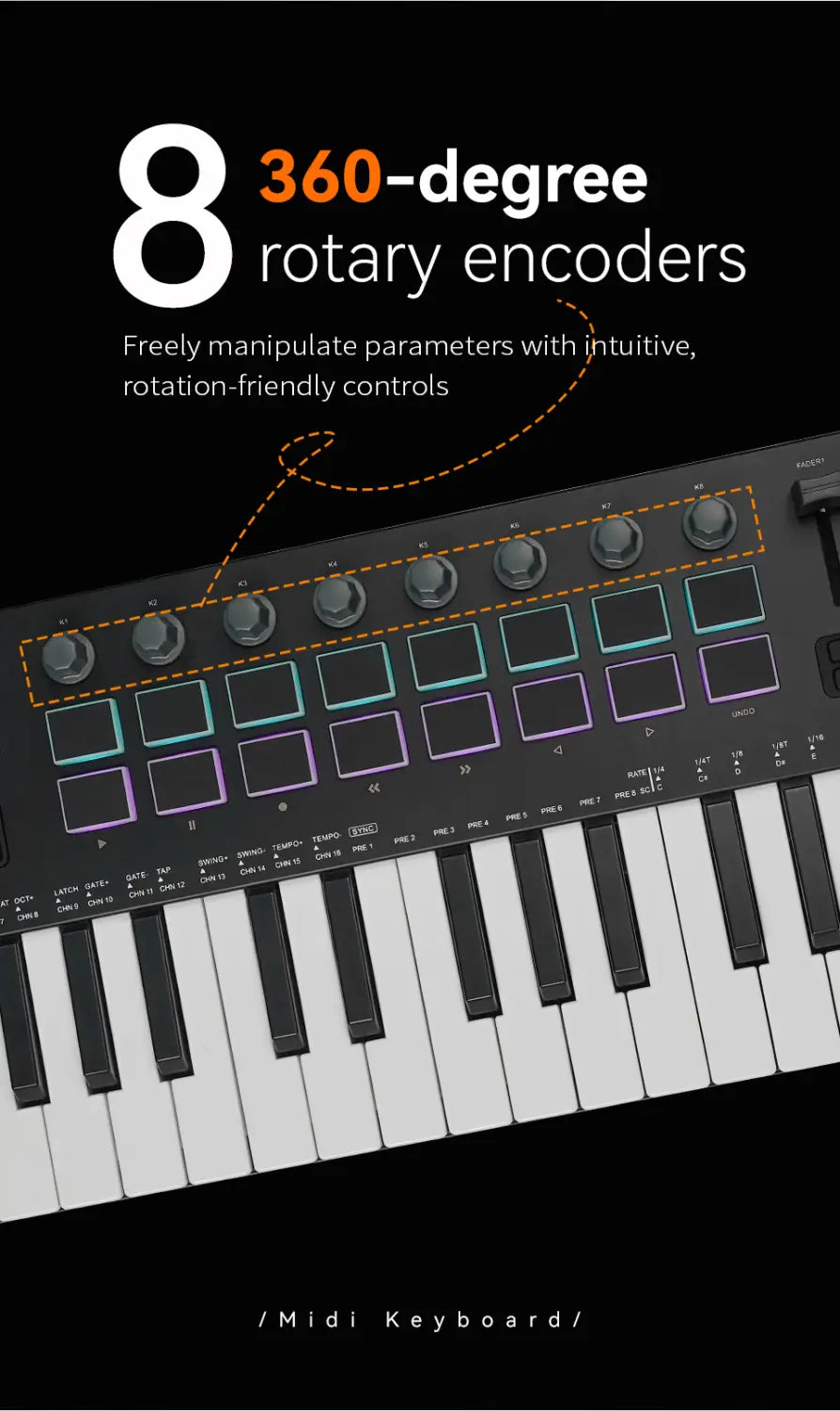 M-VAVE SMK-37 PRO Keyboard w/16 RGB Pads,8 Knobs & Wireless Bluetooth|Velocity-Sensitive Keys,Synth Engine/Music Production