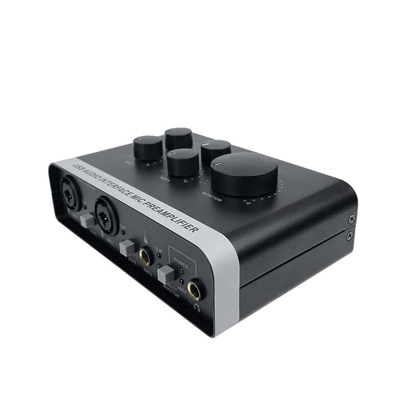 CABE-Home Studio Compatible USB Audio Interface Built-In MIC Preamplifier Phantom Power,For Recording Live Streaming Podcastin