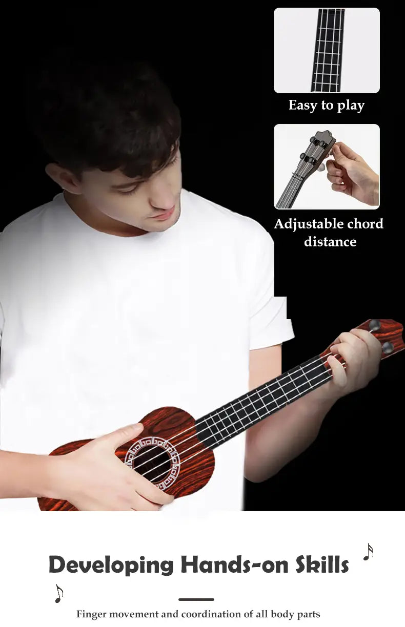Toy Ukulele Classical Guitar Musical Instrument Kids Play Early Educational Learning Adjustable Atrings with Paddles 2 Colors