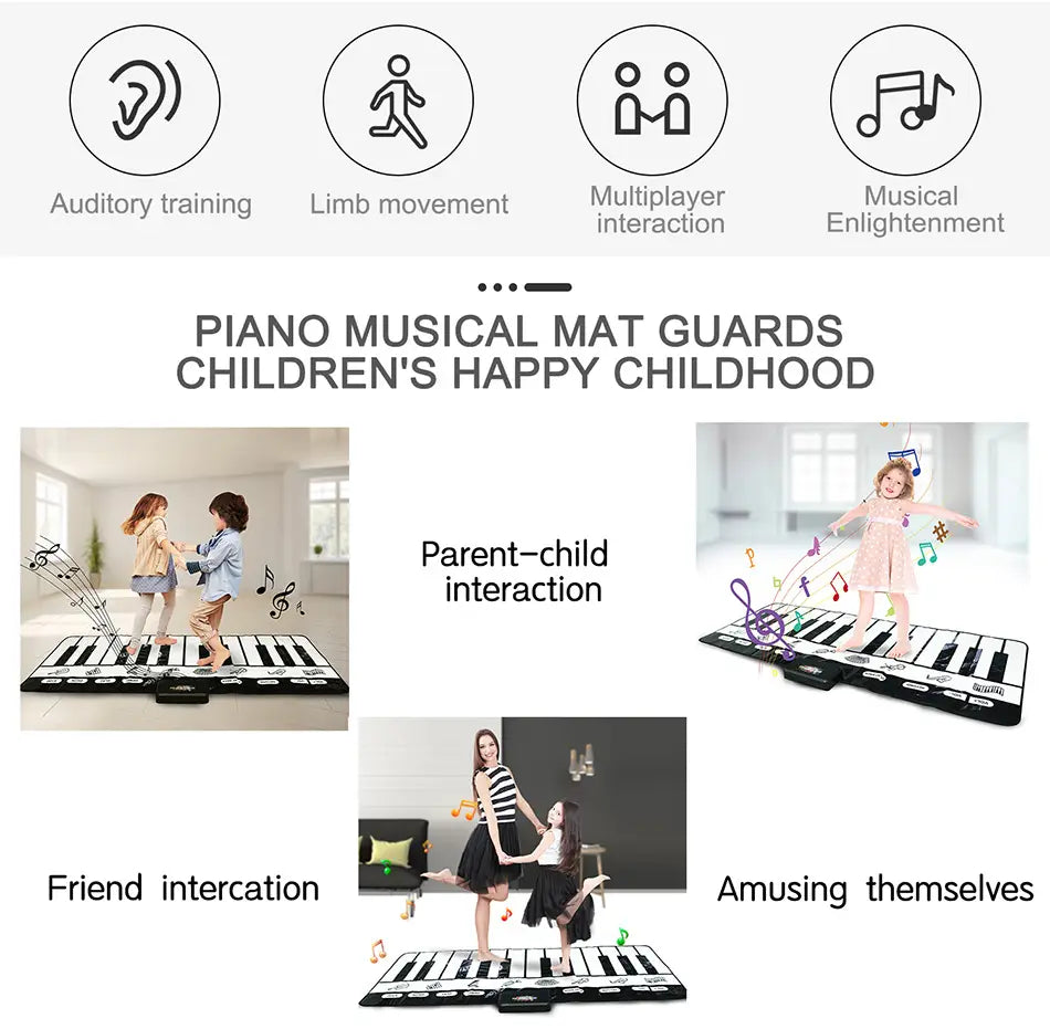 180x72cm Children Musical Toys Play Piano Keyboard Mat Music Instrument Game Carpet Multifunction Educational Toys For Kids Gift