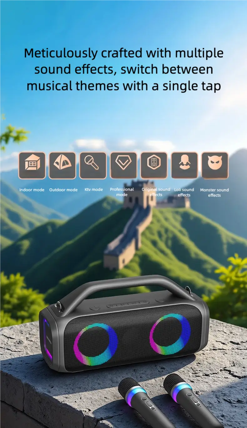 Karaoke Machine for Adults Portable Bluetooth Speaker with 2 Wireless Microphones Portable PA System with Disco Lights