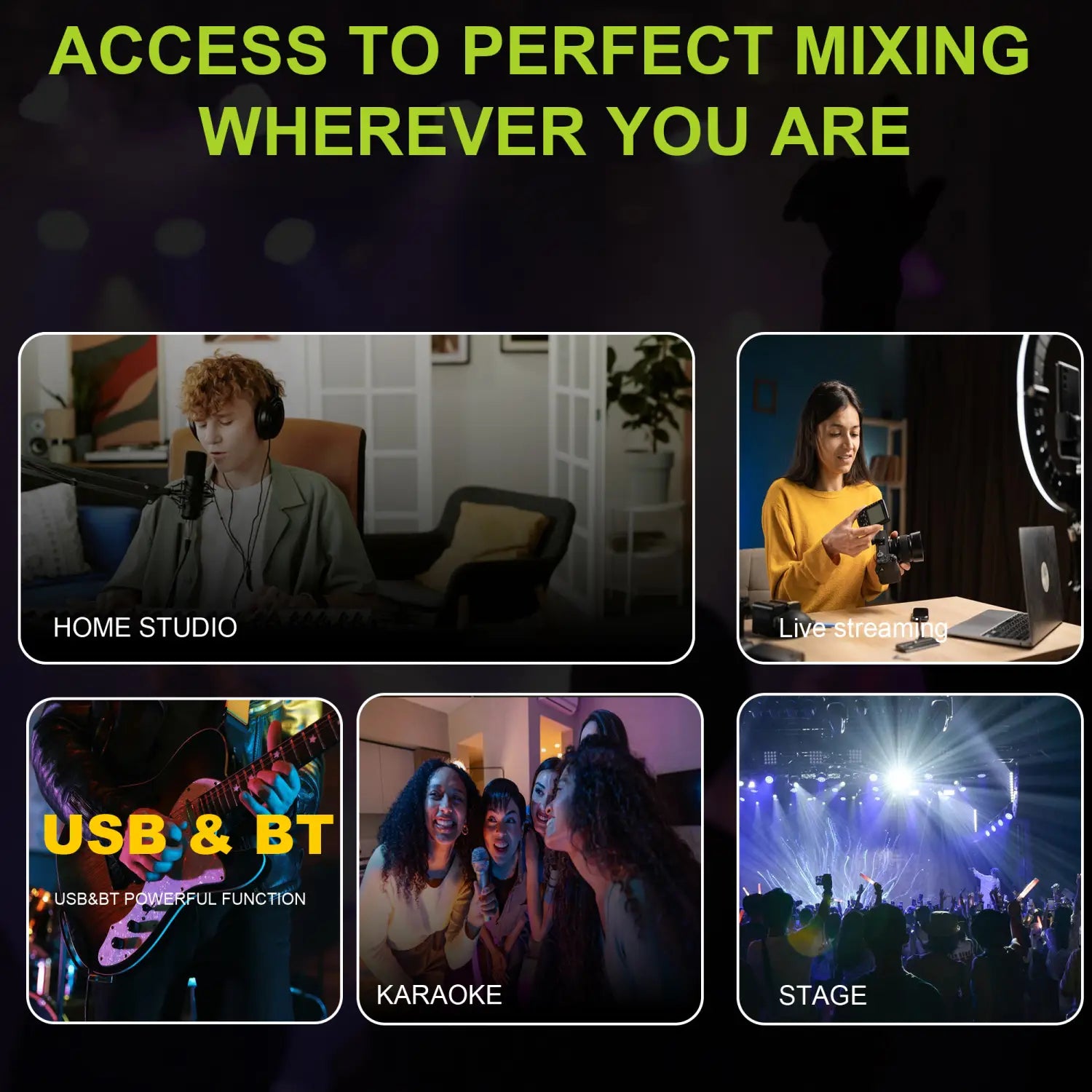 4-Channel Audio Mixer USB Audio Interface Sound Card with Bluetooth for Live Streaming Podcast Recording Home Studio