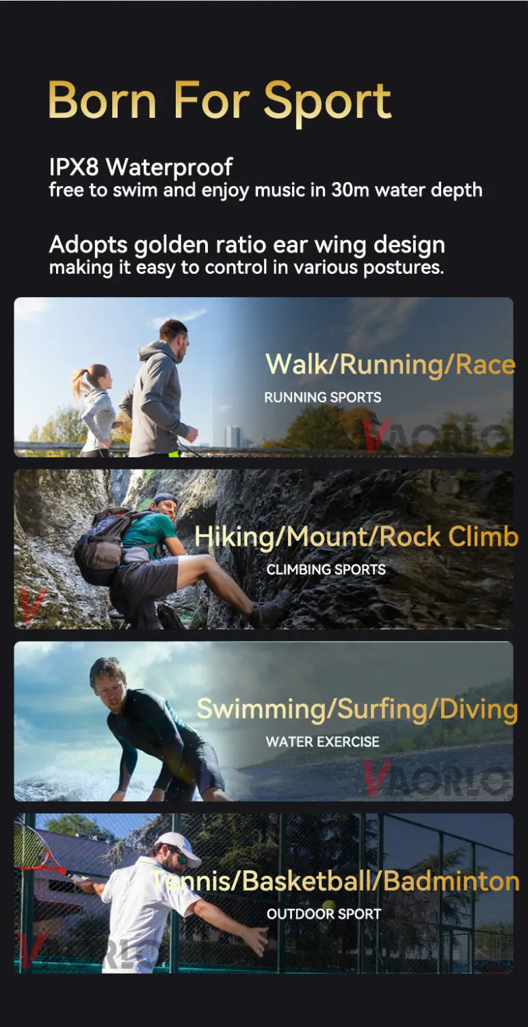 #IPX8 Waterproof Bone Conduction Wireless Headphone Bluetooth 5.4 + 32GB RAM MP3 Player HIFI Music Sport Swimming Headset With Mic