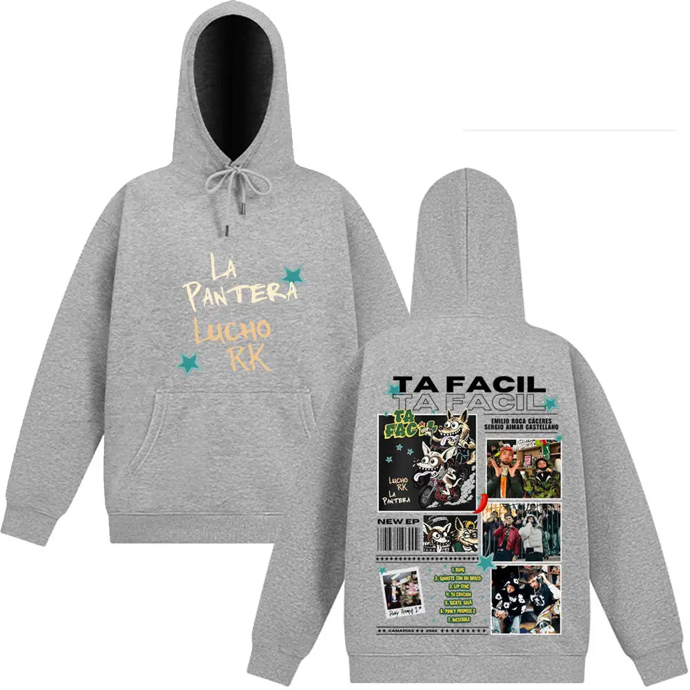 Rapper La Panter Lucho Rk Ta Facil Album 2025 Tour Fashion Print Hoodie Men Women Harajuku Hip-hop Oversized Tracksuit Fan Gifts