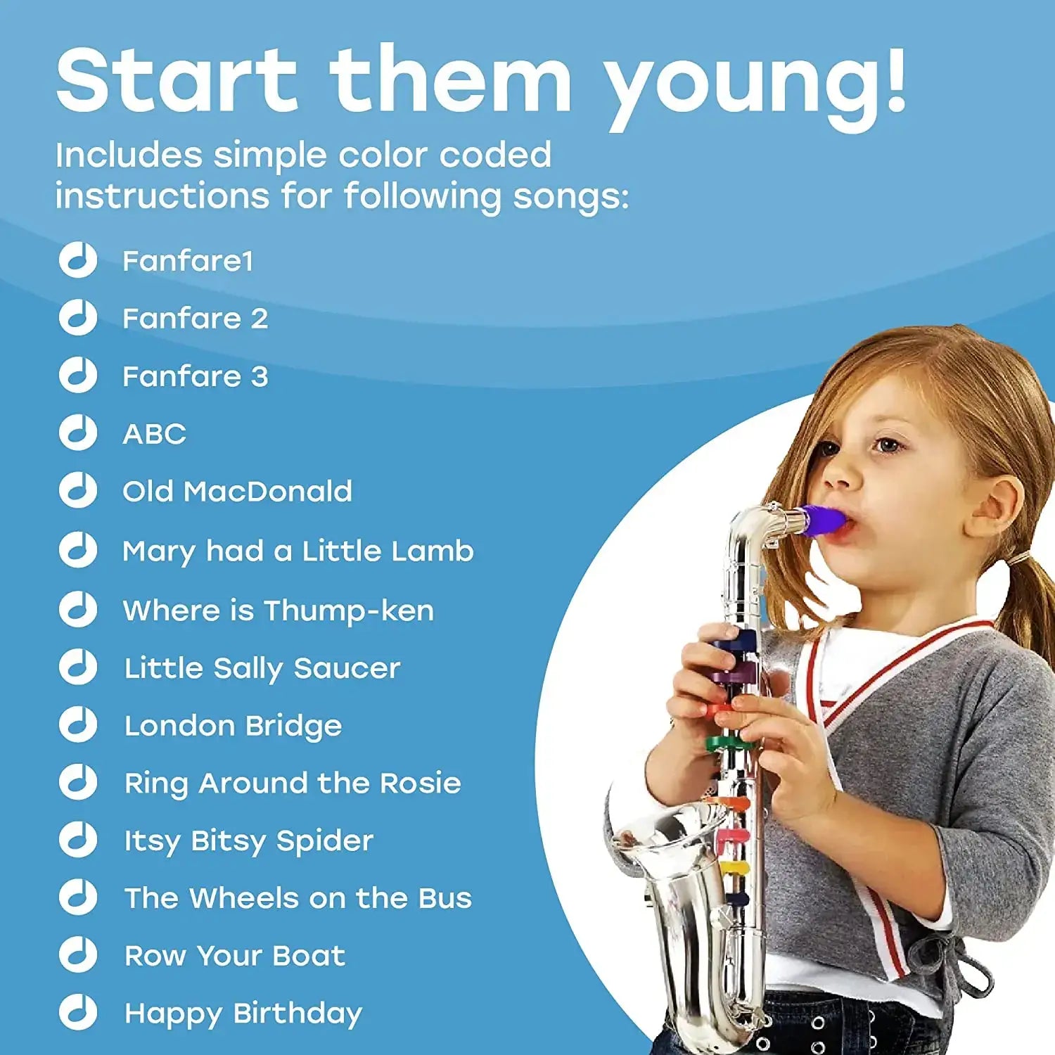 Toy Clarinet for Kids,Wind and Brass Musical Instruments for Toddlers,Toy Saxophone with 8 Colored Coded Keys Teaching Songs