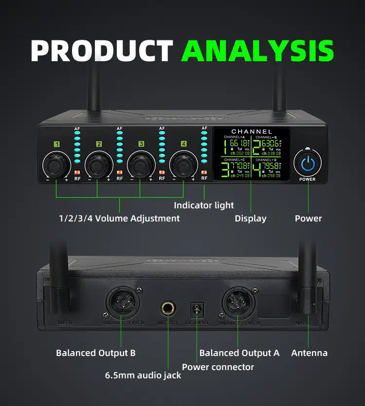 Professional wireless microphone 4-channel UHF karaoke singing home entertainment performance dynamic handheld microphone