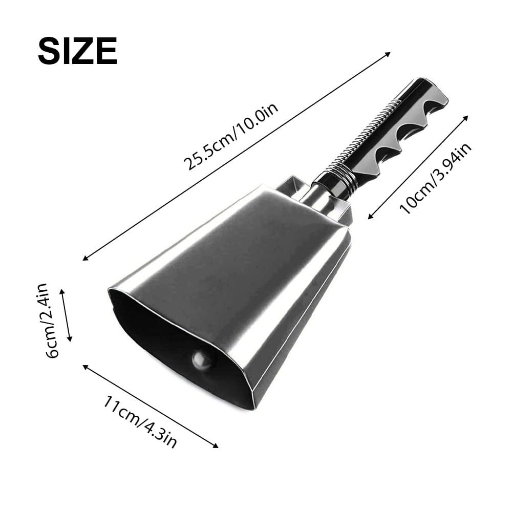 10 Inch Cowbell Noise Makers Percussion Musical Instrument Iron Decorations School Hand Bells with Handle for Games Sports