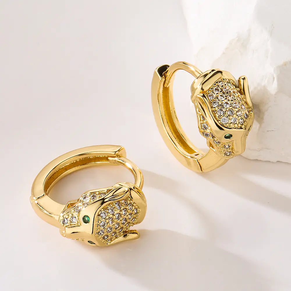 Hip-hop High Quality Leopard Hoop Earrings For Women/Girls Stainless Steel With AAA CZ Stone Row,Elegant Jewelry