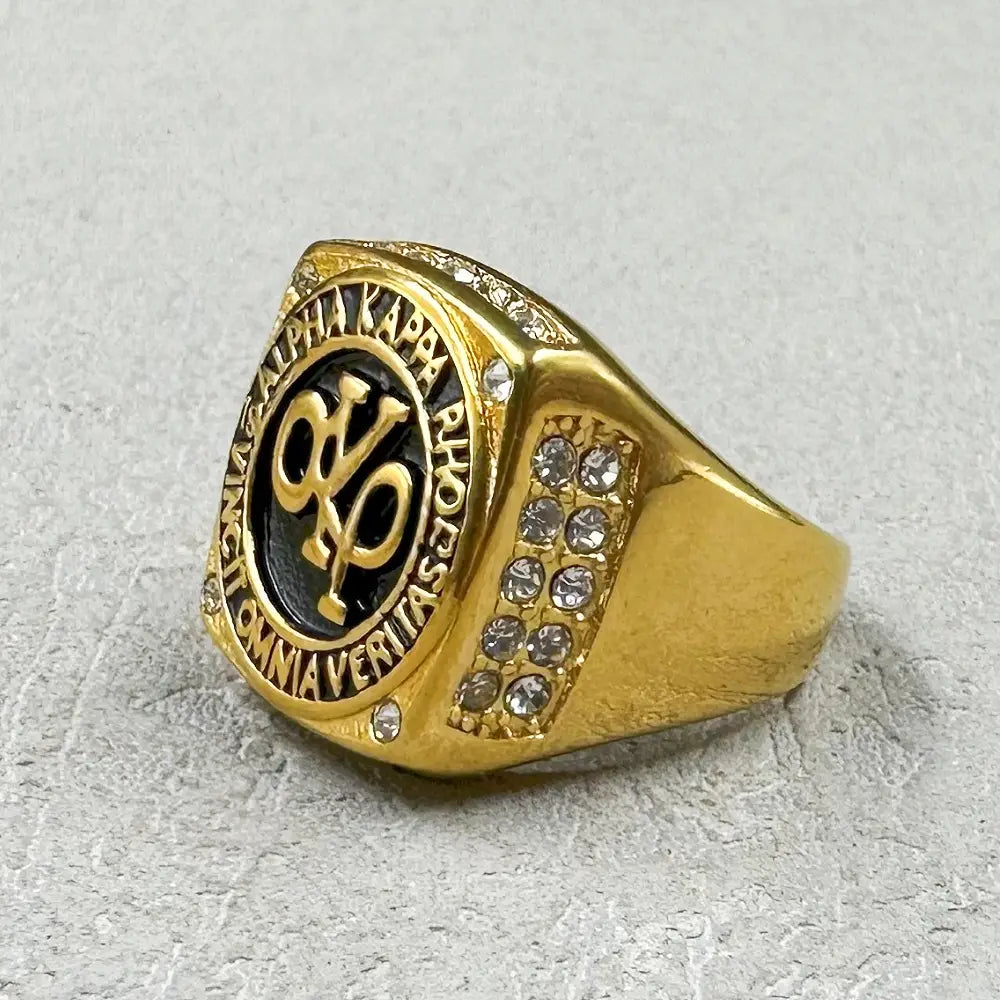 Hip Hop New arrivals 316L Stainless Steel with rhinestone Gold color AKP Rings for Women Men Rapper Jewelry