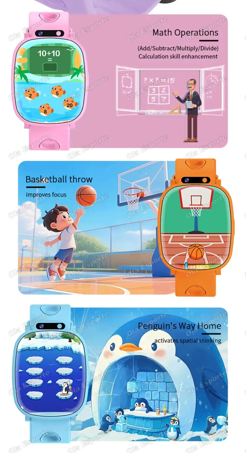 Kids Smartwatch HD Camera Video Recording Study Cards Flashlight 18 Games Calculator Customize Watch Face Birthday Gift Boy Girl