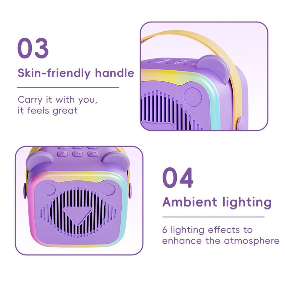 Portable Mini Karaoke Machine 3.5mm Earphone HIFI Surround Mini Home Karaoke Speaker Wireless Microphones RGB Lights