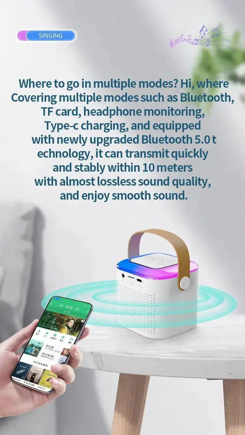 Karaoke Wireless Portable Bluetooth Speaker With Microphone Machine Mini Lamp Sound Box Music Small Caixa De Som Bocina Column